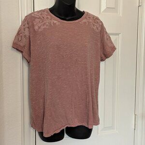 Lucky Brand Rose Tee with embroidery, Size Large